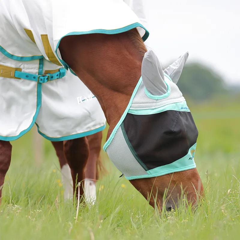 Shires FlyGuard Pro Air Motion Fly Mask with Ears - Aqua-2